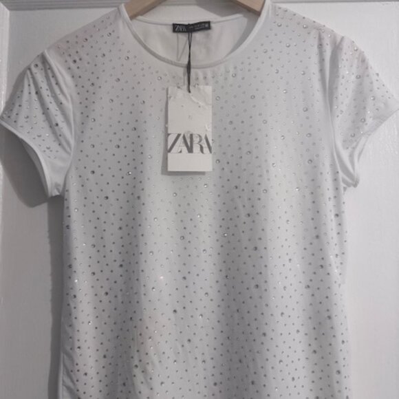 Zara Tops - White Sparkle Rhinestone Blouse